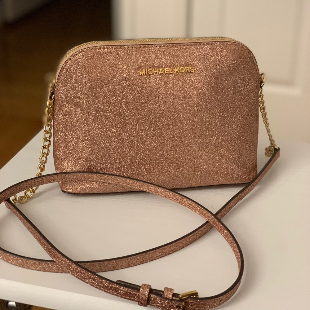 Michael Kors rose gold glitter dome crossbody